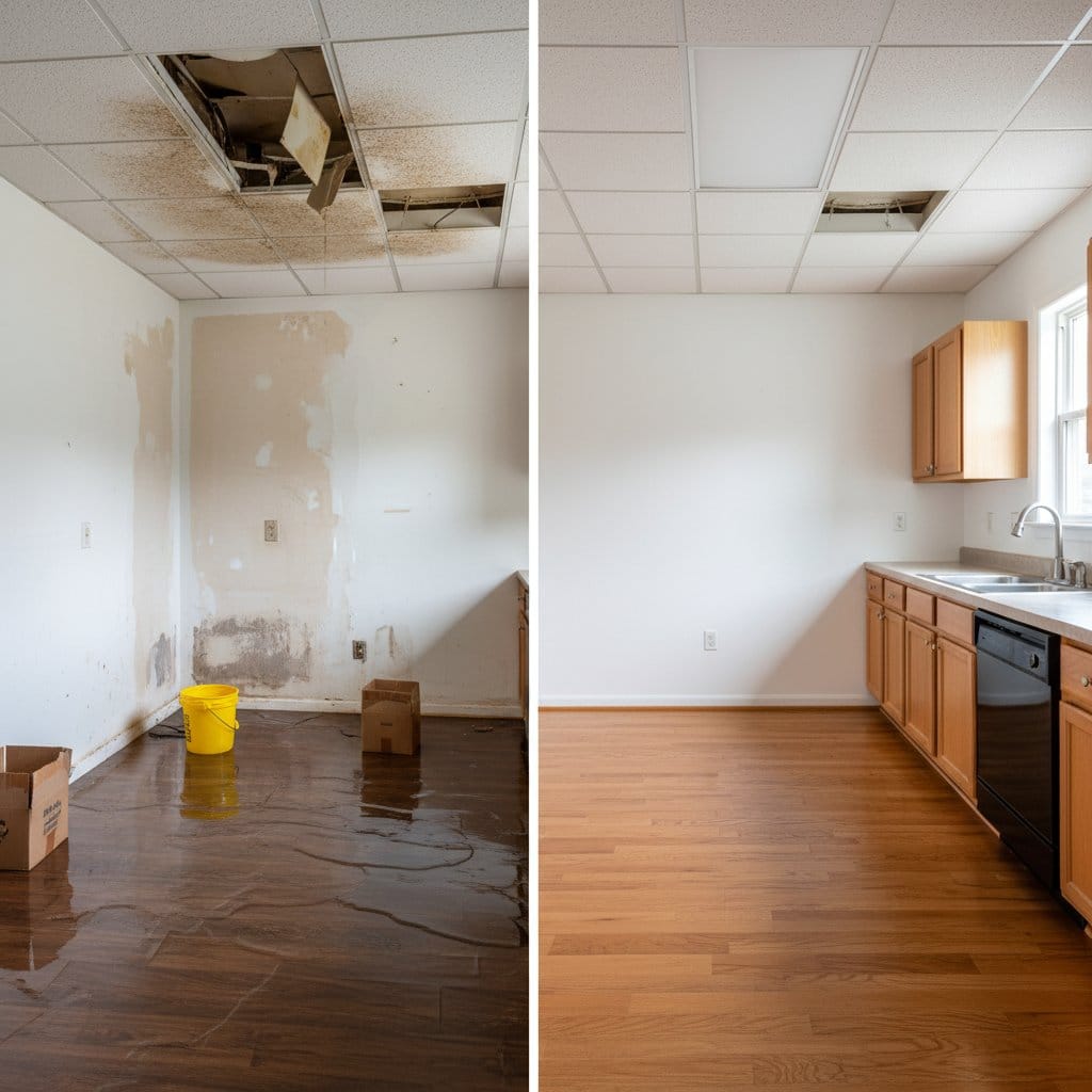 Sewage Backup Cleanup restoration β home kitchen of two-story residence in Tenafly, NJ